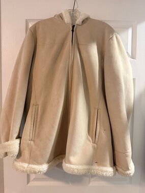 Women's Cream Teddy Jacket with Faux-Shearling Trim